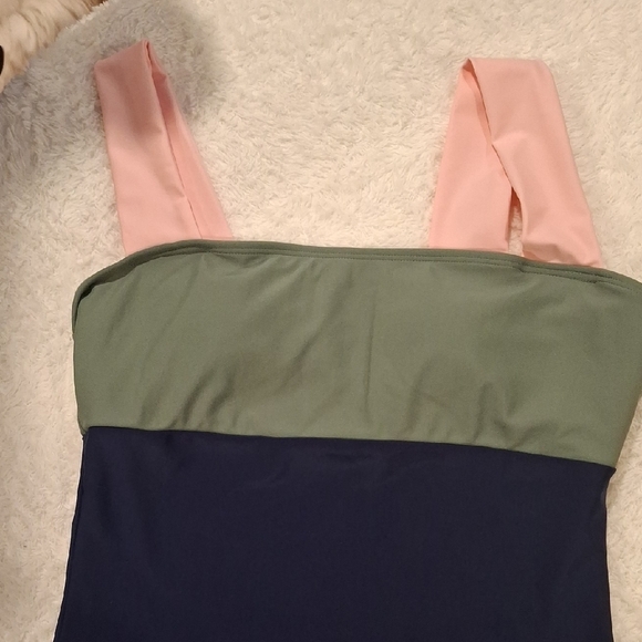 Green and Pink One-Piece Swimwear with Classic Design Size M - Picture 3 of 7